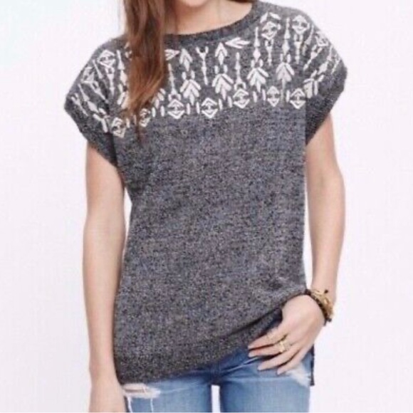 Madewell Tops - Madewell Linen Blend Embroidered Heathered Grey Short Sleeve Top Medium